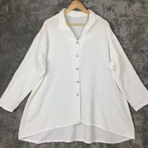 Bryn Walker Shirt Cotton Gauze Large White Button Up Lagenlook Oversized Flowy